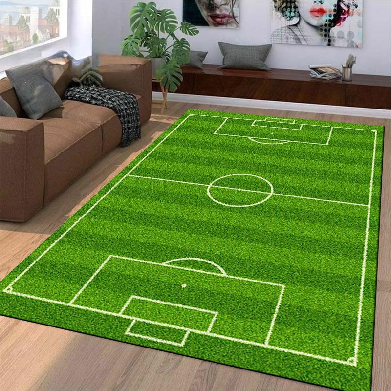 Soccer Field Pattern Carpet for Bedroom, Green Area Rug Design Suitable for use as an anti-slip for living room bedroom sofas