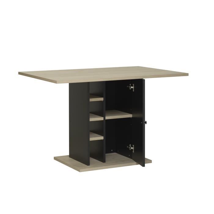 Table à manger rectangulaire avec rangement 1 porte - Décor chêne et noir - OXFORD - L 120 x P 80 x H 75 cm