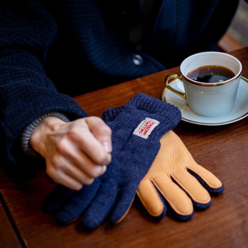 NEWBERRY KNITTING Перчатки из оленьей кожи и шерсти - Темно-синий