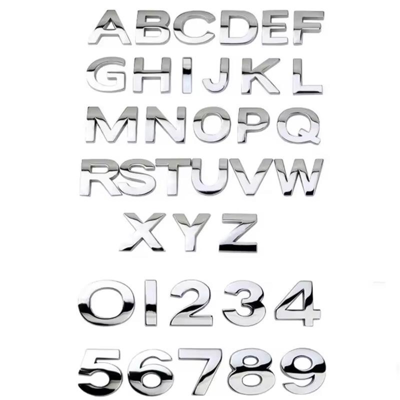 AAYJ1 25mm 45mm DIY 2015 3D Sharp Letters Numbers Full Alphabat Nameplate Logo Trunk Badge Sticker I Love Any Cars Black Chrome