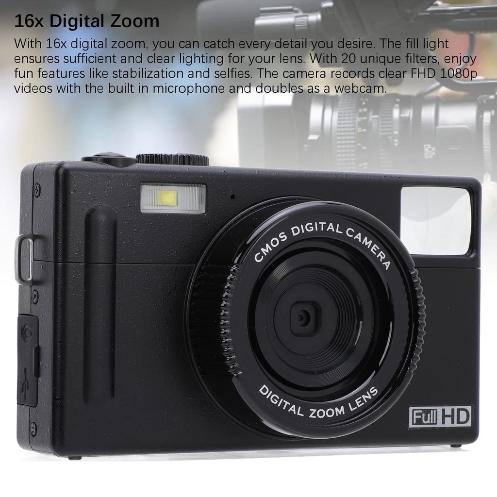 Цифровая камера для подростков 48MP 1080P HD 3-дюймовый IPS экран 16X цифровой зум USB C портативный карманный видео