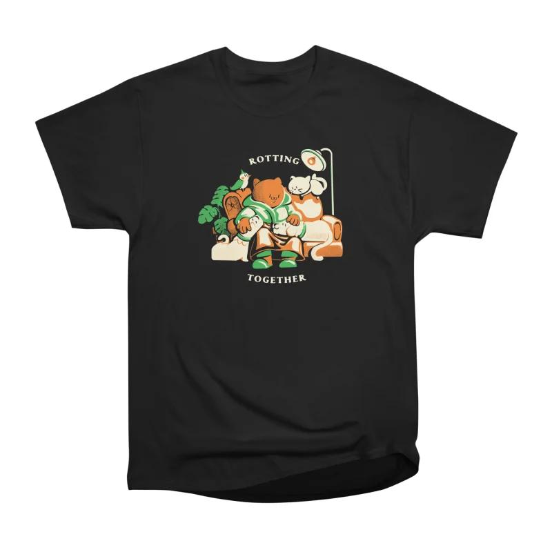 Men Casual Shirts Short Sleeves ROTTING TOGETHER Black Tees Oversized T-shirts