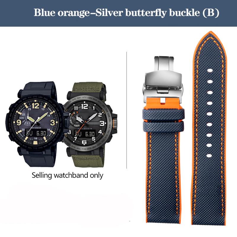 Нейлоновый ремешок для часов с резиновым низом для серии Casio PROTREK PRG-600YB PRG-650 PRW-6600, парусиновый силиконовый ремешок для часов, спортивный ремешок 24 мм