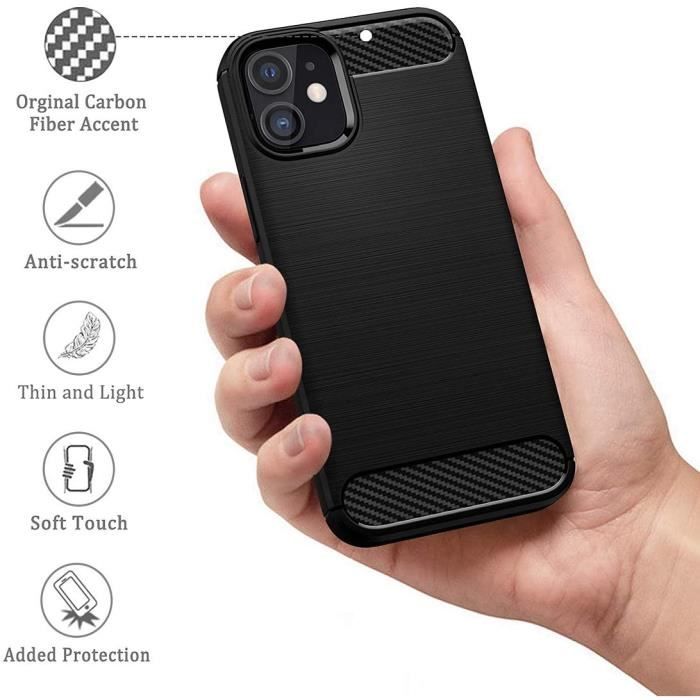 Protective Case - PROSHOP - for iPhone 12 Mini - Carbon Fiber Effect - Flexible - Black