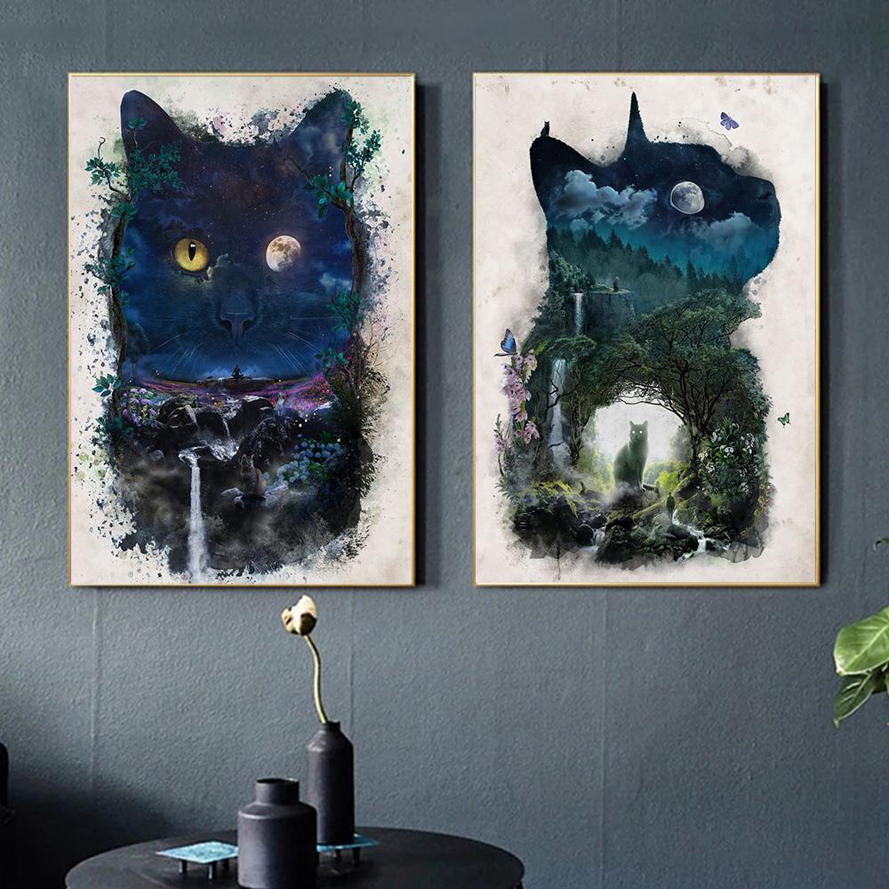 Царство кошек Птица Волк Картина на холсте День или ночь Пейзаж и постеры с животными Печать Настенные художественные фотографии Идеальное украшение для гостиной Домашнее украшение Куадрос