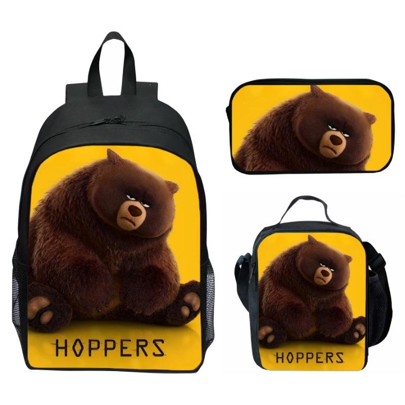 Hoppers Beaver Metamorphosis Print 3-Piece Set School Backpack Lunch Bag Pencil Case Cartoon Student Set