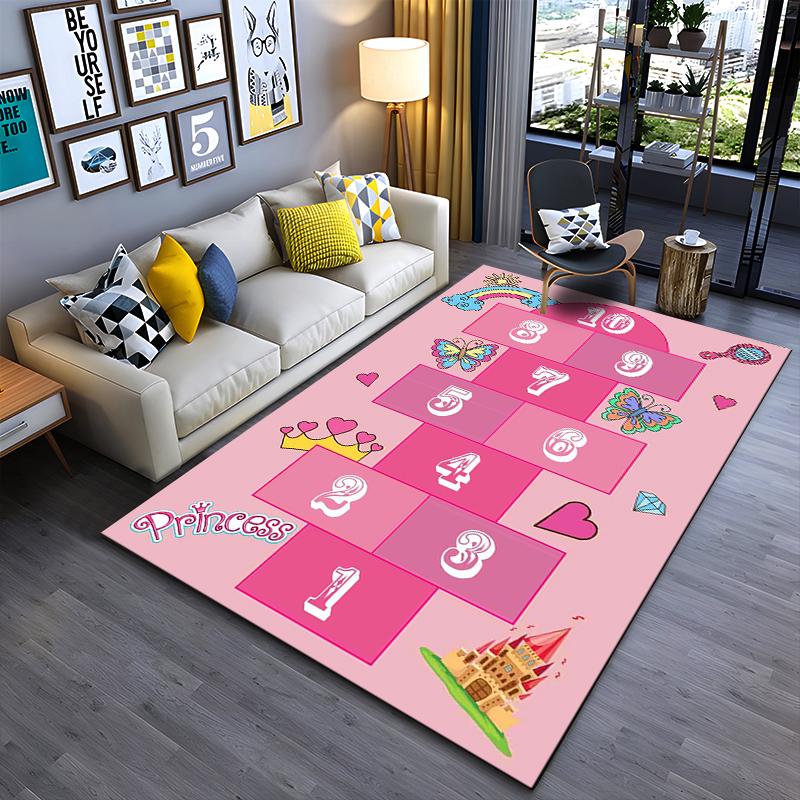 Princess Hopscotch Rug for Kids' Room Non-slip rug suitable for living room and bedroom sofas.