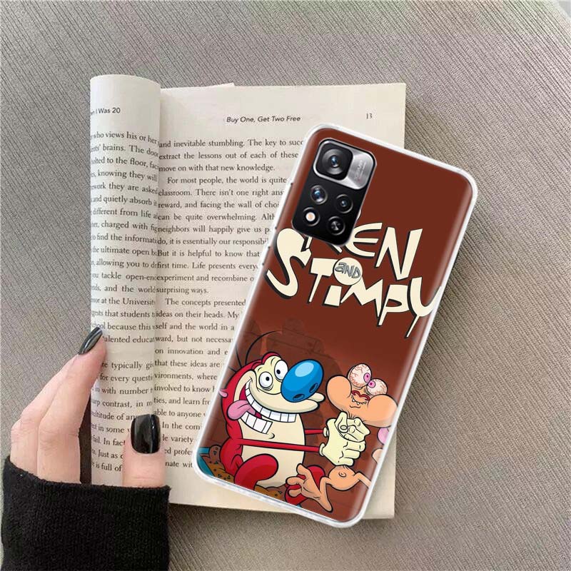 Аниме Рен и Стимпай Чехол для телефона For Redmi Note 13 12 Pro Plus 14 15 Pro 5G 11 11T 11E 11S 10 Pro 10S 9 9S Чехол Cell Clear TPU