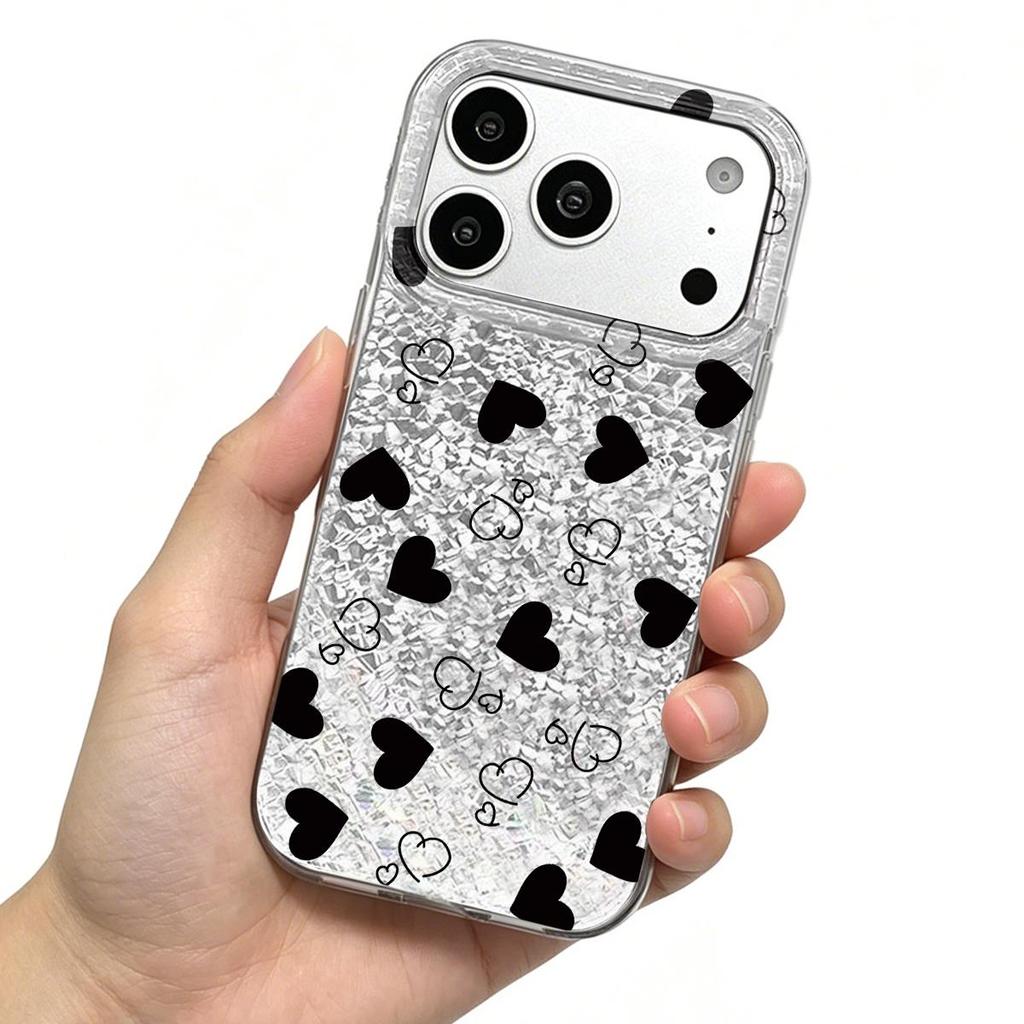 Акриловая задняя панель и ТПУ бампер для iphone 11 Air XS Max 16 Plus 14 13 15 17 Pro 18 Pro Max 12 XR Черно-белые сердечки hone Чехол Ударопрочная крышка
