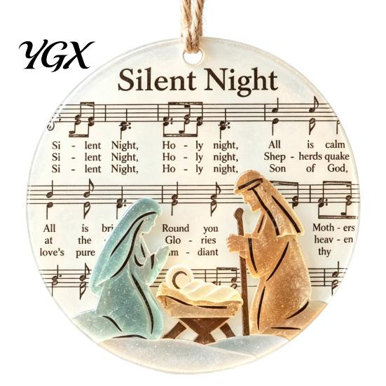 Traditional Christmas Tree Baubles Sea Glass Hymn Ornaments, Handmade Music Sheet Nativity Hanging Decoration, Winter Seasonal Wall Accents