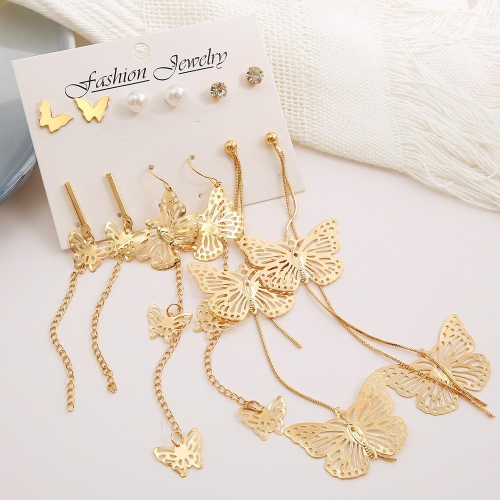 IF ME Fashion Resin   Earrings Set Checkerboard Heart Crystal Butterfly  Earring Women Jewelry Accessories