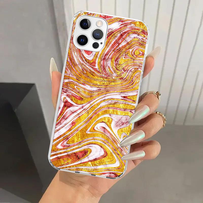 Fashion Gold Pink Geometric Marble Phone Case for Iphone 17 Air 16 15 Plus 14 13 Mini 12 11 Pro Max 16E 7 8 SE 2020 Soft Funda P