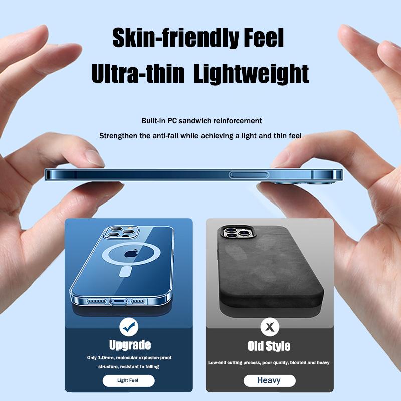 Прозрачный чехол Magsafe для беспроводной магнитной зарядки iPhone 15 14 13 12 11 Plus Pro Max Mini X XS XR 7 8 SE, жесткий акриловый чехол