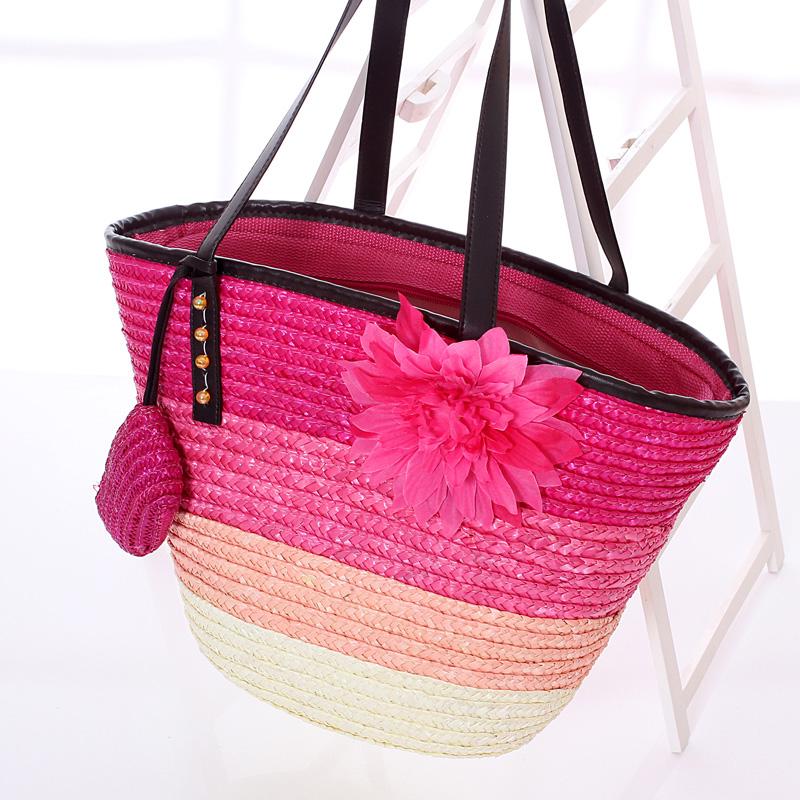 Женская вязанная соломенная сумочка