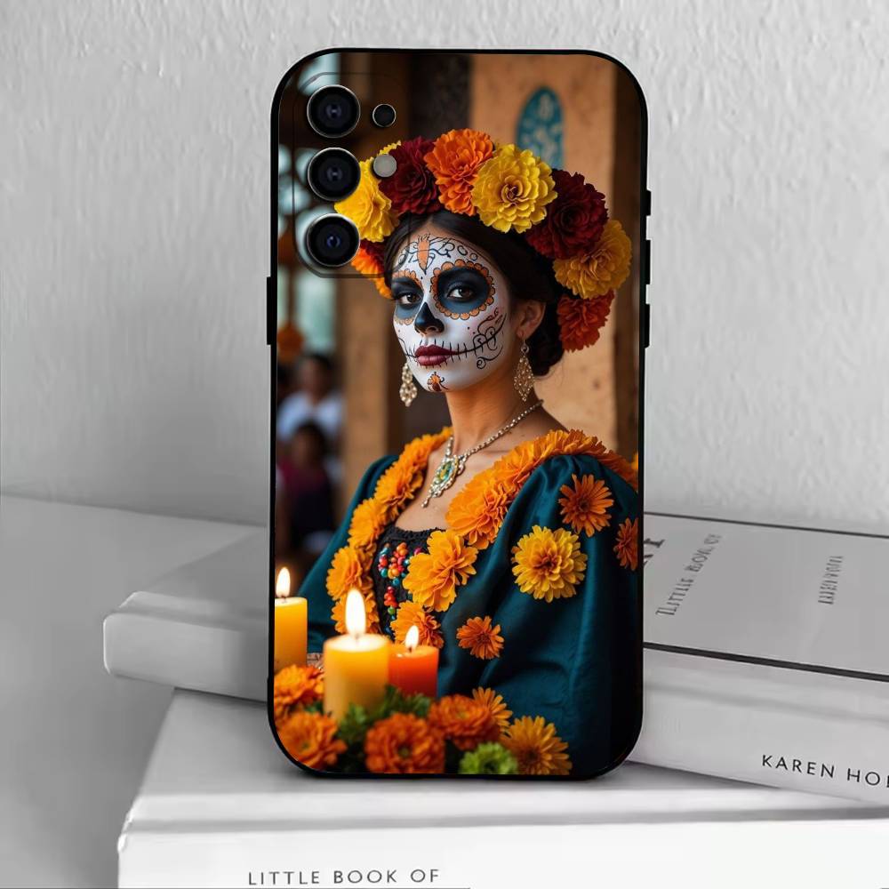 Чехол для телефона Череп Дня Мертвых Для Samsung S25,S24,S21,S22,S23,S30,Ultra,S20,Plus,Fe,Lite,Note,10,Черный Чехол