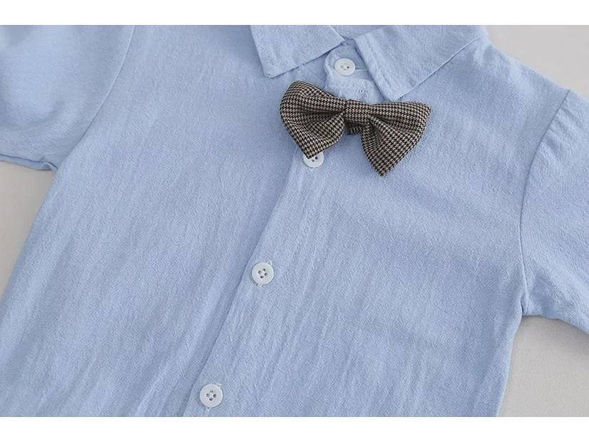 Детский комбинезон с галстуком-бабочкой в ломаную клетку - белая рубашка, комплект из двух предметов в корейском стиле