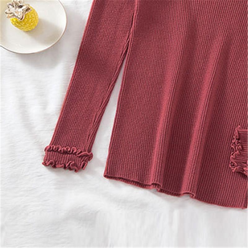 Long Sleeved Bottoming Knitted Sweater Women Autumn Winter Laciness Mock Neck Tight Fit Pullover Top