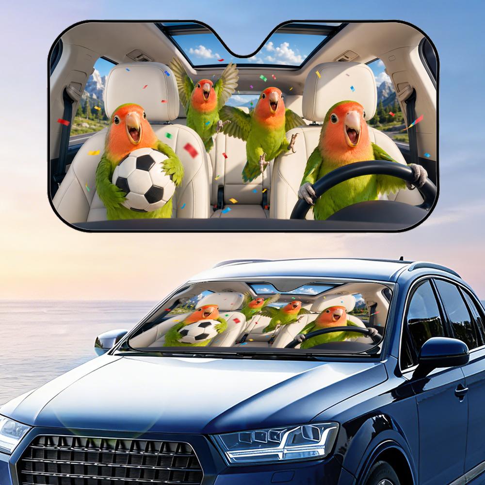 Lovebird Soccer Celebration Sun Visor Car Front Windshield Sun Shade Foldable Reflective UV Protection Heat Insulation Cover