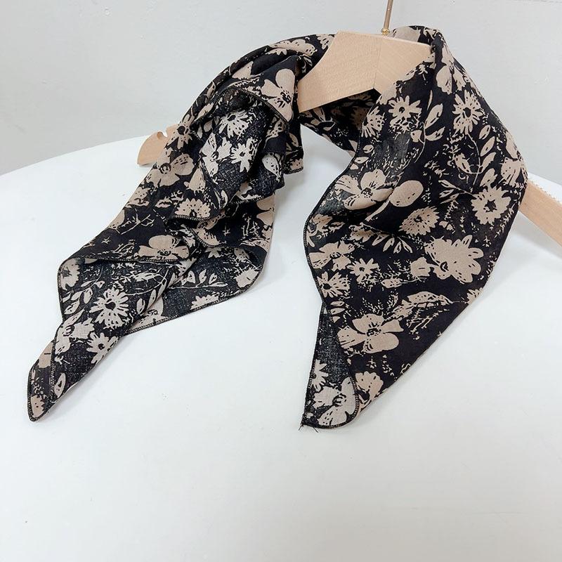 Spring Summer Soft Cotton Square Scarf Women's Printed Small Flower Scarf Accessories Neck Protection Small Scarf 55X55cm