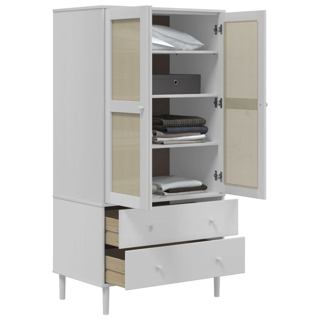 SENJA Wardrobe with Rattan Style Finish White 90 x 55 x 175 cm Pine Wood