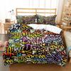 Hippie Graffiti Duvet Cover Set King Queen Size For Kids Boys Youth Polyester Comforter Cover Modern Street Art Bedspread Cover