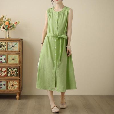 Хлопковое винтажное новое поступление платья для женщин повседневное свободное длинное летнее платье без рукавов большого размера