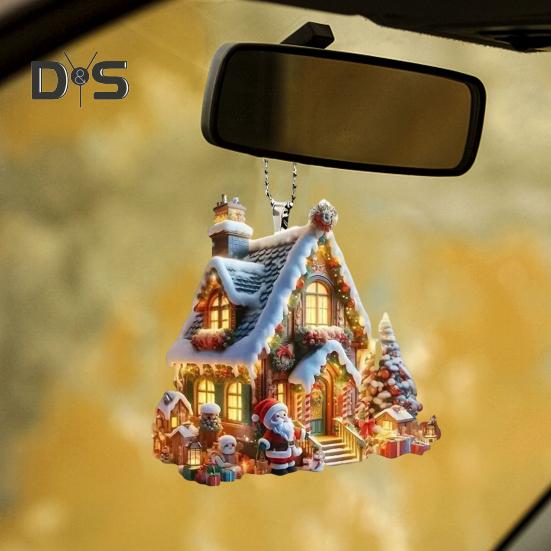 Рождественский орнамент снежный деревенский домик подвеска 2D плоский акриловый бревенчатый домик подвесное украшение для дома автомобиль елка декор