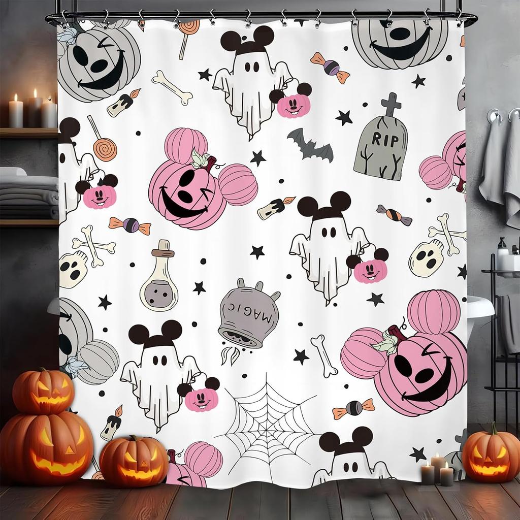 Хэллоуин Тыква Привидение Шторка для душа Голова мыши Тыква Череп Детский Мальчики Праздник Страшный Ужас Жуткий Набор для ванной Аксессуары