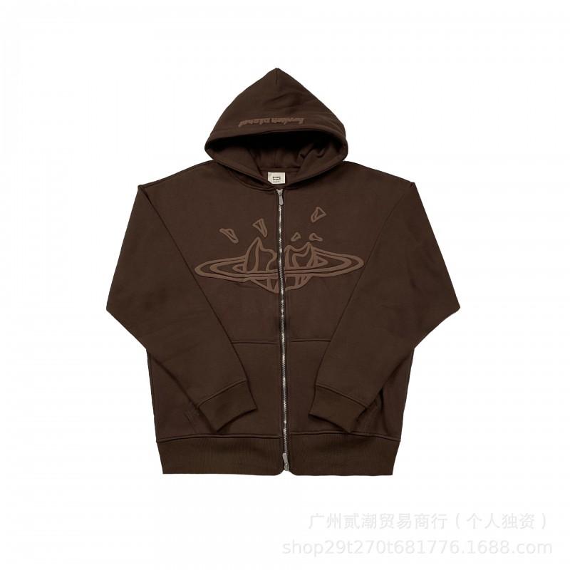 Mens Streetwear Hooded Tracksuit Set Foam Print Lettering Loose Fit Fleece Lined Long Sleeve Top Pants Casual Outfit