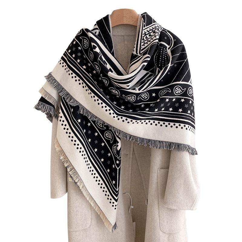 Polka Dot Cashew Scarf Geometric Line Splicing Shawl Women'S Imitation Cashmere Warm Square Scarf