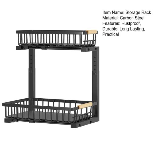 Стеллаж для хранения под шкафом с двумя выдвижными лотками, регулируемая высота, металлический выдвижной органайзер для ванной комнаты и кухни с ручкой