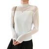 Volen Sheer Long Sexy Solid Fall Women's Top, Sleeve, See-Through Blouse, Cut-and-Sew, Color, Thin, Half-High Neck, Stretch, Spring, Summer,