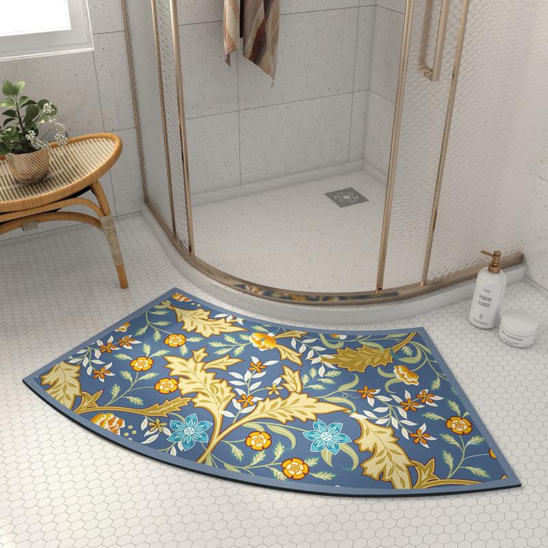 Household Bathroom Mat Diatom Mud Absorbent Soft Mat Bathroom Door Mat Fan-shaped Curved Quick-drying Non-slip Mat