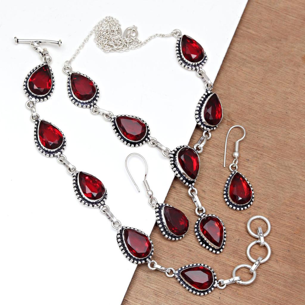 Комплект украшений из граната в стиле мозамбик, кольцо из стерлингового камня ручной работы