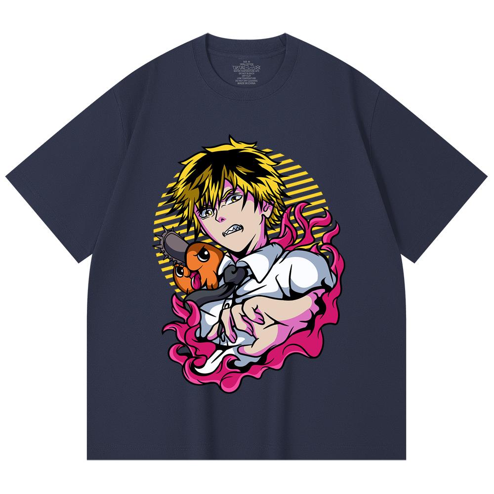 230 Gsm 100% Cotton Chainsaw Man V4 Denji Pochita Print Unisex Heavy Cotton T Shirt