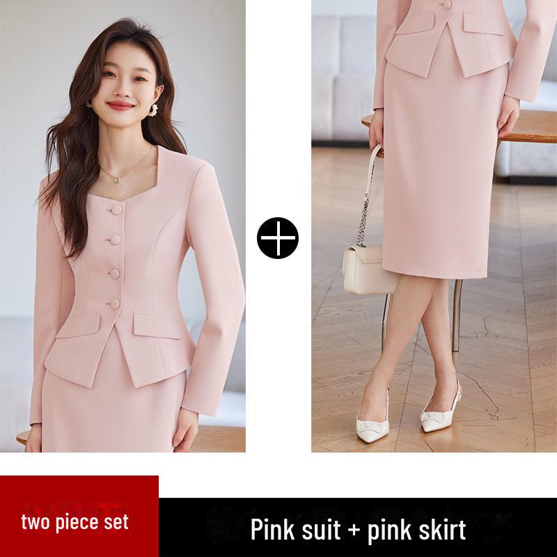 Женский профессиональный костюм с юбкой и длинным рукавом Busaron 2024 года — официальная рабочая одежда для собеседований и продаж.