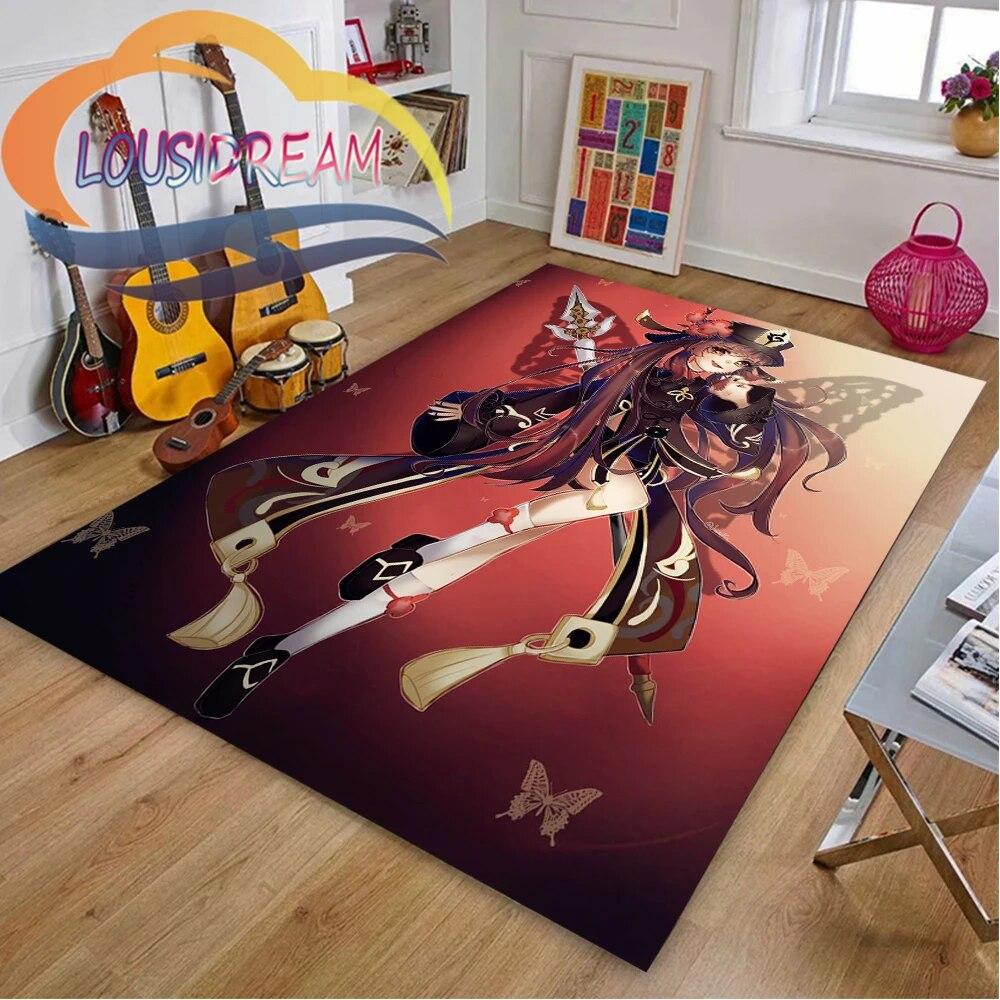 Ковер с мультяшными приключенческими играми, 3D принт Genshin Impact, напольный коврик для гостиной, мягкий фланелевый ковер для игр