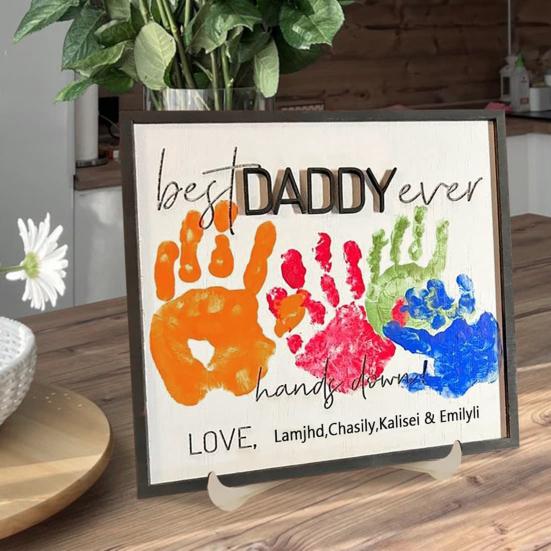 DIY Handprint Keepsake for Dad Best Dad Ever Wooden Plaque Desk Father