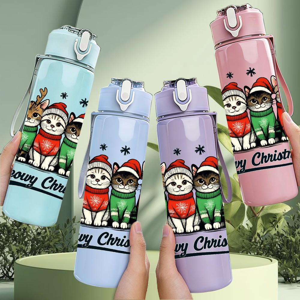 1PC Christmas Gnome Group Art 750ml Color Plastic Sports Water Bottle Leakproof Flip Straw Lid Suitable for Sports Office Home Use