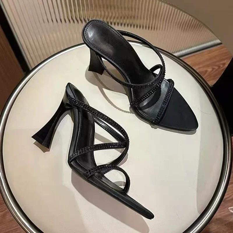 Fashion Crystal Women High Heels Slippers Sexy Heeled Sandals Luxury Summer Shoes 2025 Trend New Party Dress Woman Pumps Mujer Sandalias