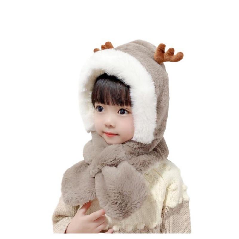 Winter Thicken Children Hat Plus Fleece Kids Christmas Caps Cartoon Elk Hat for Girls Boys Scarf Thicken Cap Newborn Photography