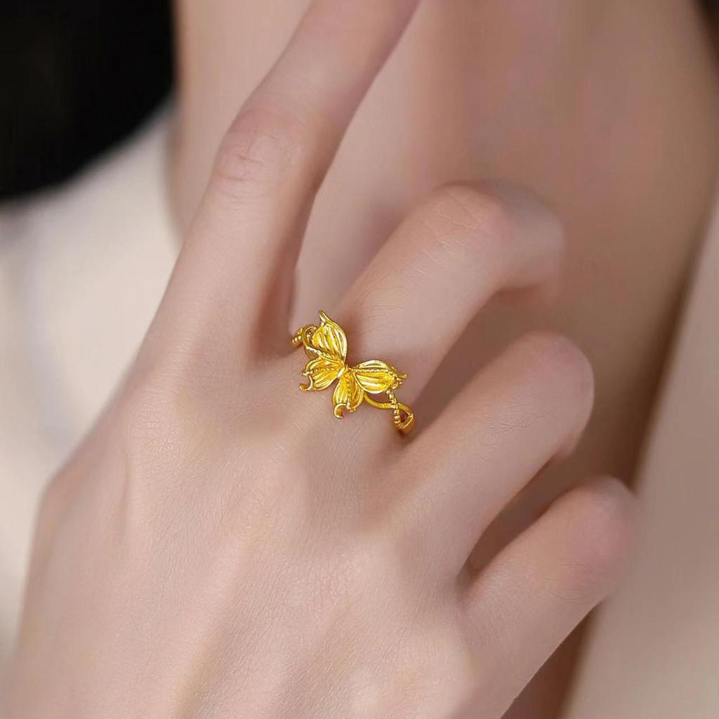 Красочное кольцо-бабочка Женское Новая мода Придворный стиль Темперамент Легкая роскошь Универсальное Открытое регулируемое кольцо