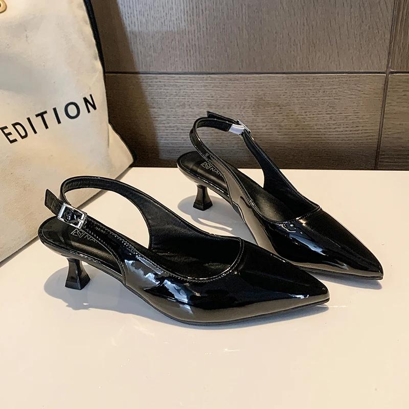 Сексуальные женские босоножки на высоком каблуке с острым носком, летние новые женские туфли на высоком каблуке 2024 года, удобная офисная женская обувь на толстом каблуке