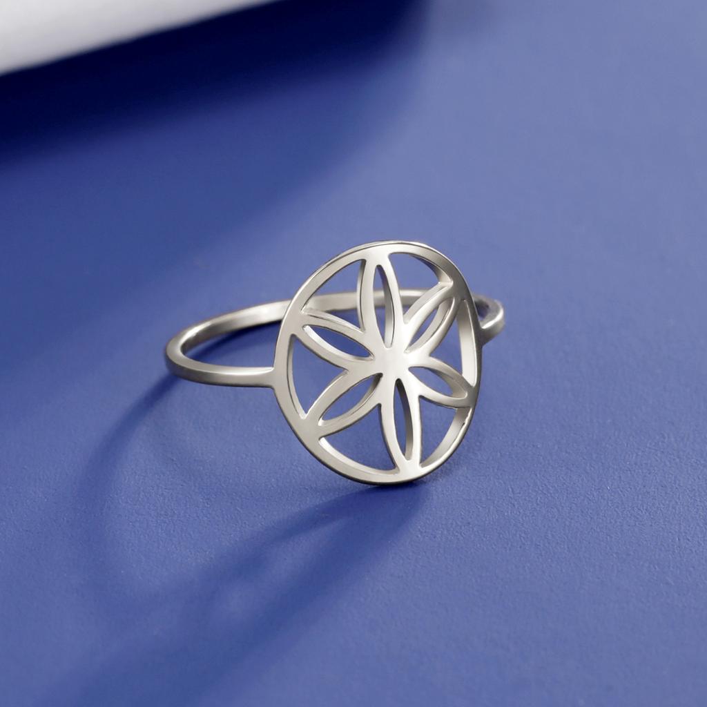 Cazador Stainless Steel Flower of Life Women's Ring Gold Color Finger Ring Jewelry Amulet Birthday Gift Wholesale 2026 New