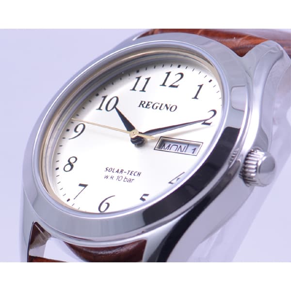 Citizen Мужской КМ1-211-30 ( Часы REGUNO Solar-Tech мужские) Круглые часы коричневые из нержавеющей стали аналоговые