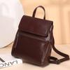 Johnature Genuine Leather Backpack Women Bag Fashion Oil Wax Cowhide Solid Color Schoolbag Leisure Outdoor Travel Bags