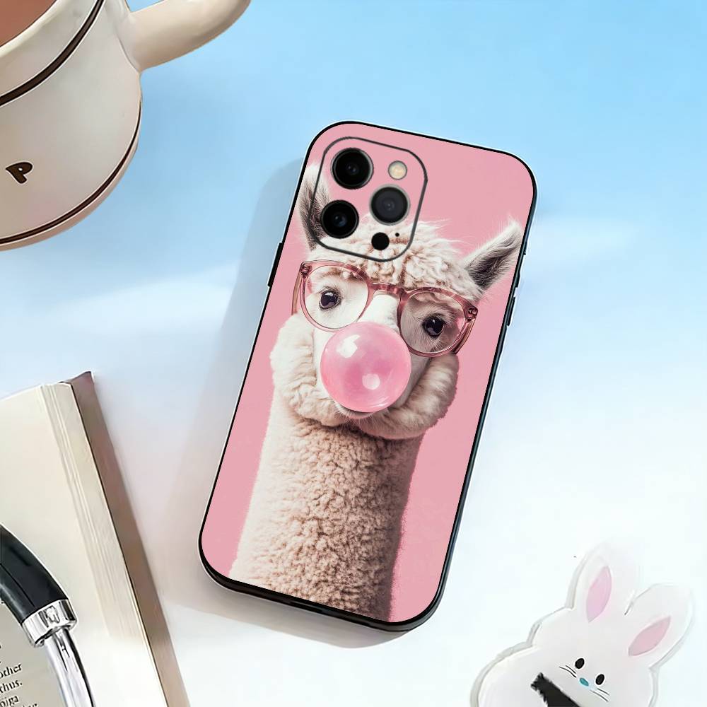 D-Cute Alpaca Phone Case For iPhone 17, 16,15,14,13,12,11 Plus,Pro Max, Others Soft Black Cover
