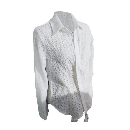 Women Shirt Lapel Long Sleeve Hollow Flower Pattern Shirt Tops Solid Color Loose Fit Single