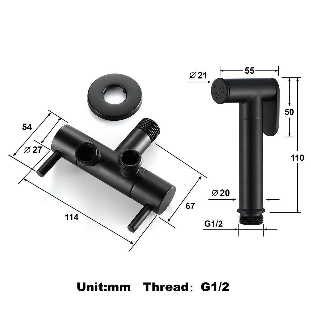 Wall Mount Toilet Bidet Matte Black Brass Modern Vertical Spray Bidet Sprayer Kit