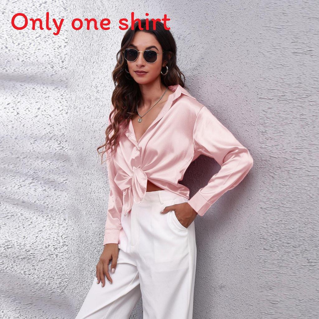 Satin Shirt For Women With Long Sleeves And Button Front For Office Wear